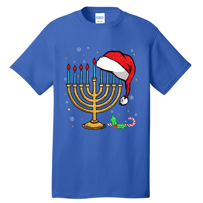 Menorah Santa Hat Chanukah Hanukkah Jewish Christmas Pajama  Tall T-Shirt