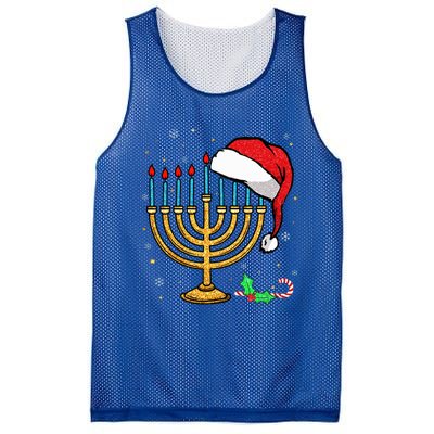 Menorah Santa Hat Chanukah Hanukkah Jewish Christmas Pajama  Mesh Reversible Basketball Jersey Tank