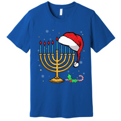 Menorah Santa Hat Chanukah Hanukkah Jewish Christmas Pajama  Premium T-Shirt