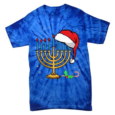 Menorah Santa Hat Chanukah Hanukkah Jewish Christmas Pajama  Tie-Dye T-Shirt