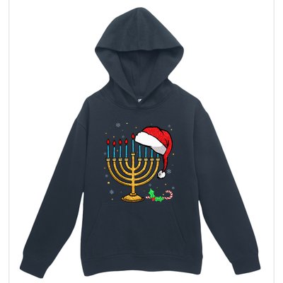 Menorah Santa Hat Chanukah Hanukkah Jewish Christmas Pajama  Urban Pullover Hoodie