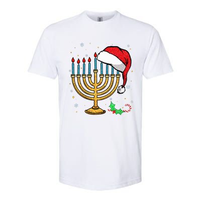 Menorah Santa Hat Chanukah Hanukkah Jewish Christmas Pajama  Softstyle CVC T-Shirt