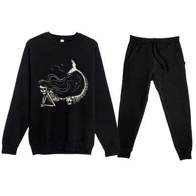 Mermaid Skeleton Halloween Costume Women Girls Premium Crewneck Sweatsuit Set