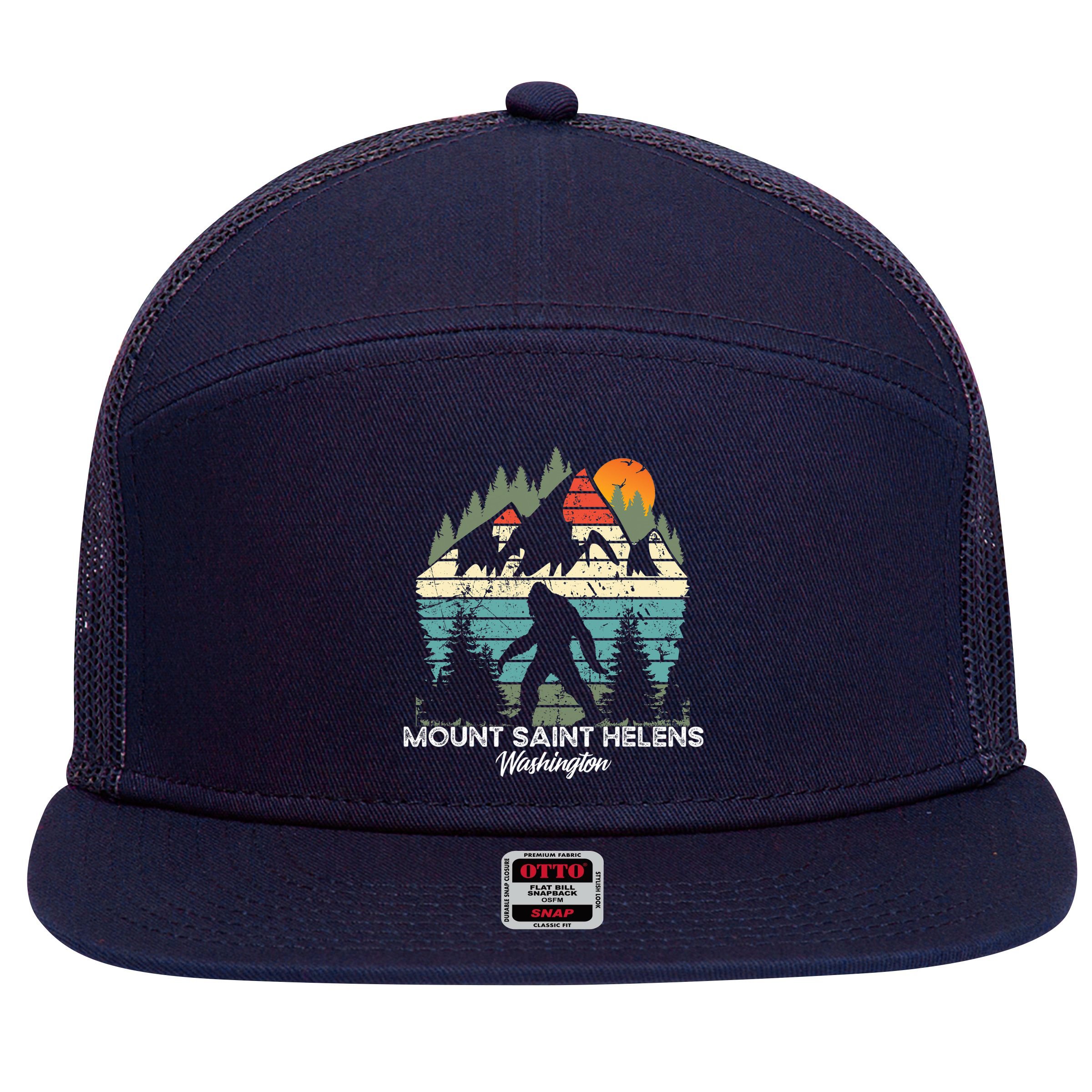 Mount Saint Helens Washington National Park Retro 80's 7 Panel Mesh Trucker Snapback Hat