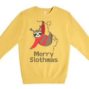 Merry Slothmas Hanging On Christmas Lights Premium Crewneck Sweatshirt