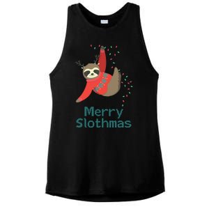 Merry Slothmas Hanging On Christmas Lights Ladies PosiCharge Tri-Blend Wicking Tank