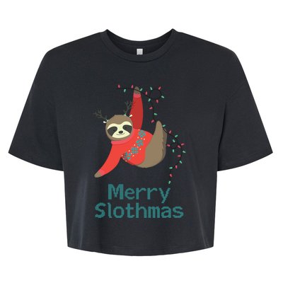 Merry Slothmas Hanging On Christmas Lights Bella+Canvas Jersey Crop Tee