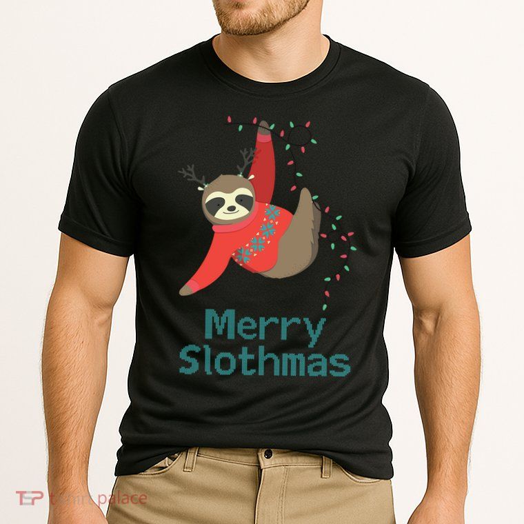 Merry Slothmas Hanging On Christmas Lights Performance Shirt