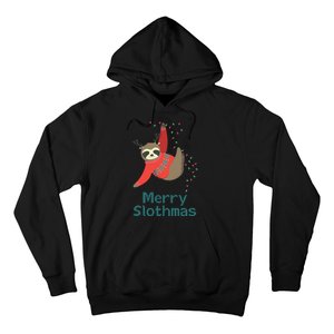 Merry Slothmas Hanging On Christmas Lights Hoodie