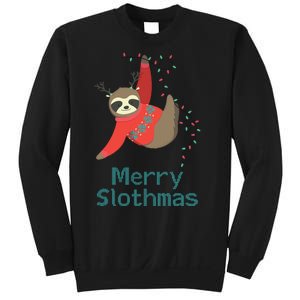 Merry Slothmas Hanging On Christmas Lights Sweatshirt