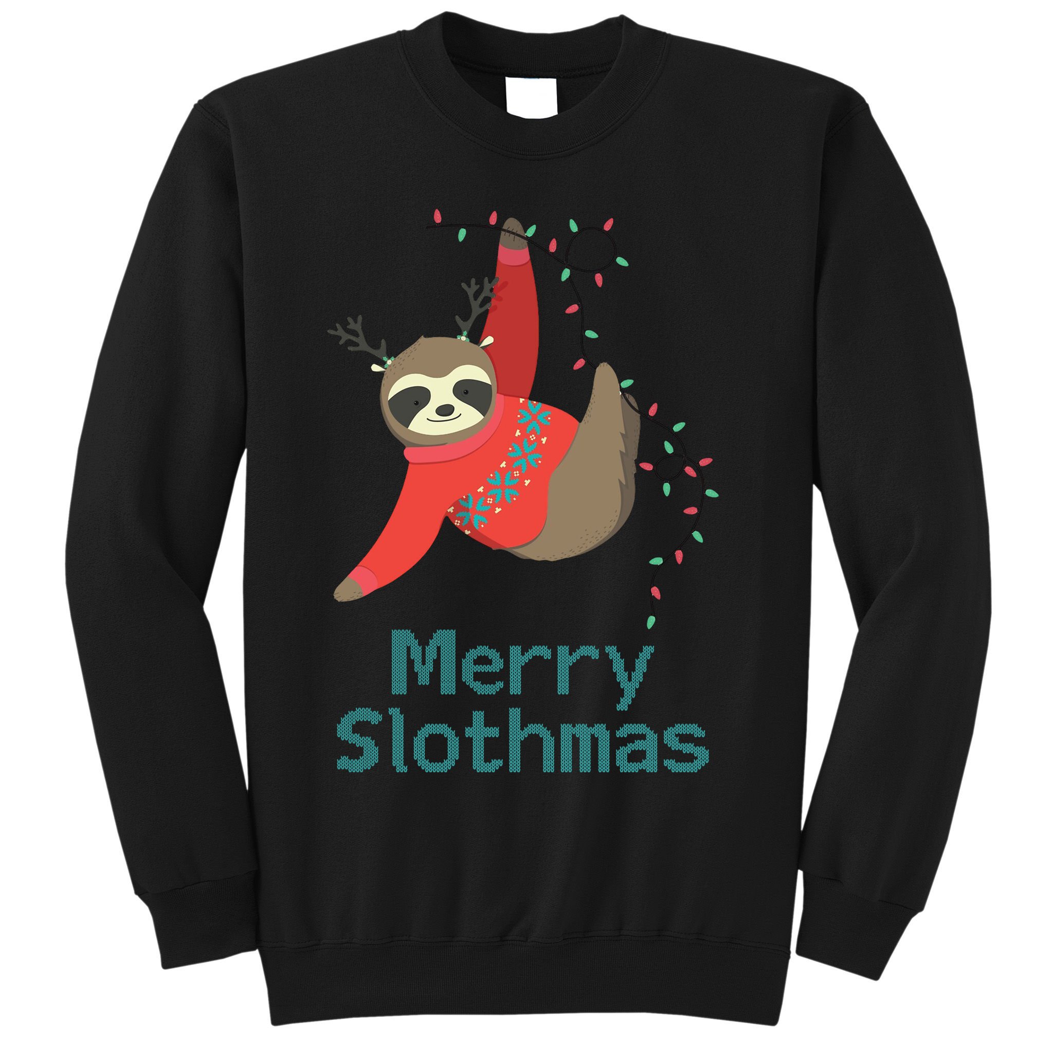 Merry Slothmas Hanging On Christmas Lights Sweatshirt