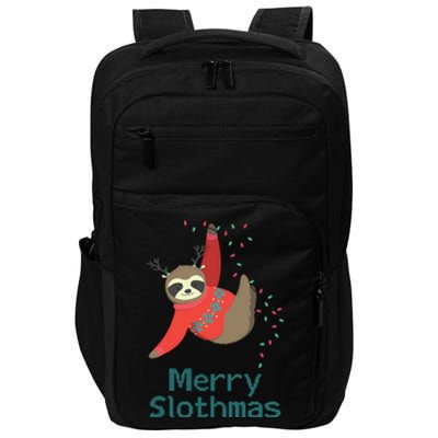 Merry Slothmas Hanging On Christmas Lights Impact Tech Backpack