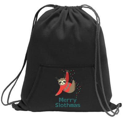 Merry Slothmas Hanging On Christmas Lights Sweatshirt Cinch Pack Bag