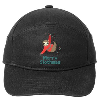Merry Slothmas Hanging On Christmas Lights 7-Panel Snapback Hat
