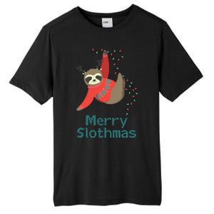 Merry Slothmas Hanging On Christmas Lights Tall Fusion ChromaSoft Performance T-Shirt