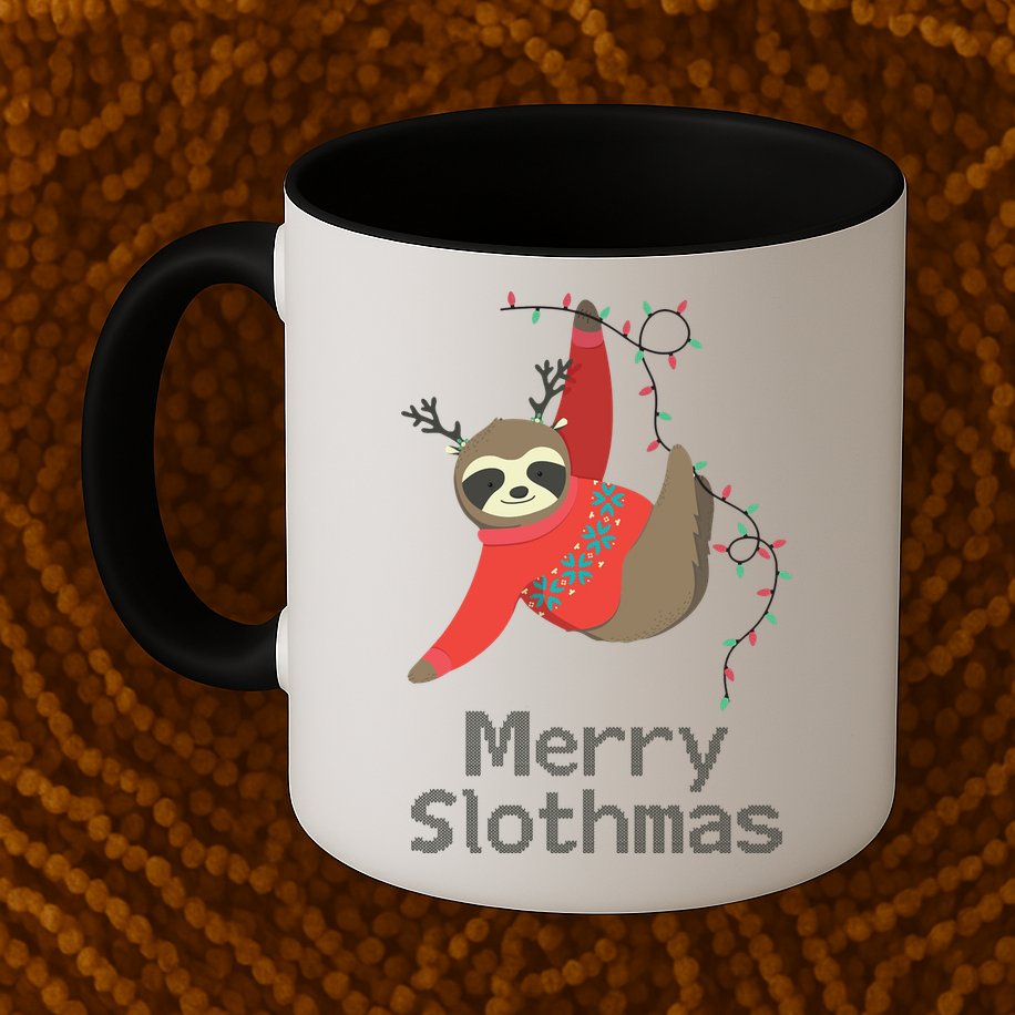 Merry Slothmas Hanging On Christmas Lights Mug