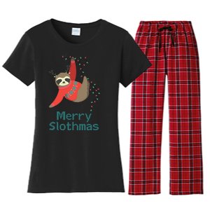 Merry Slothmas Hanging On Christmas Lights Women's Flannel Pajama Set