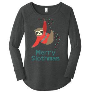 Merry Slothmas Hanging On Christmas Lights Women's Perfect Tri Tunic Long Sleeve Shirt