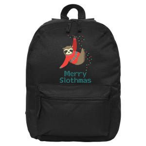 Merry Slothmas Hanging On Christmas Lights 16 in Basic Backpack