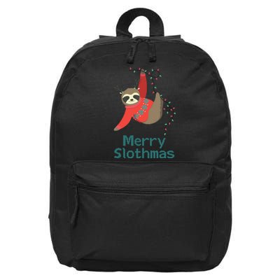 Merry Slothmas Hanging On Christmas Lights 16 in Basic Backpack