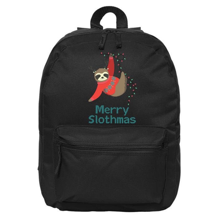 Merry Slothmas Hanging On Christmas Lights 16 in Basic Backpack