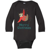 Merry Slothmas Hanging On Christmas Lights Baby Long Sleeve Bodysuit