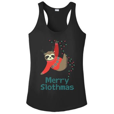 Merry Slothmas Hanging On Christmas Lights Ladies PosiCharge Competitor Racerback Tank