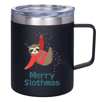 Merry Slothmas Hanging On Christmas Lights 12oz Stainless Steel Coffee Mug