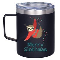 Merry Slothmas Hanging On Christmas Lights 12oz Stainless Steel Coffee Mug