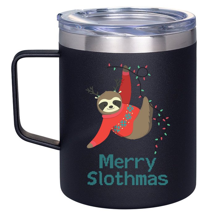 Merry Slothmas Hanging On Christmas Lights 12oz Stainless Steel Coffee Mug