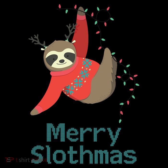 Merry Slothmas Hanging On Christmas Lights Poster