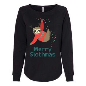 Merry Slothmas Hanging On Christmas Lights Womens California Wash Sweatshirt