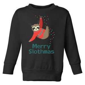 Merry Slothmas Hanging On Christmas Lights Toddler Sweatshirt