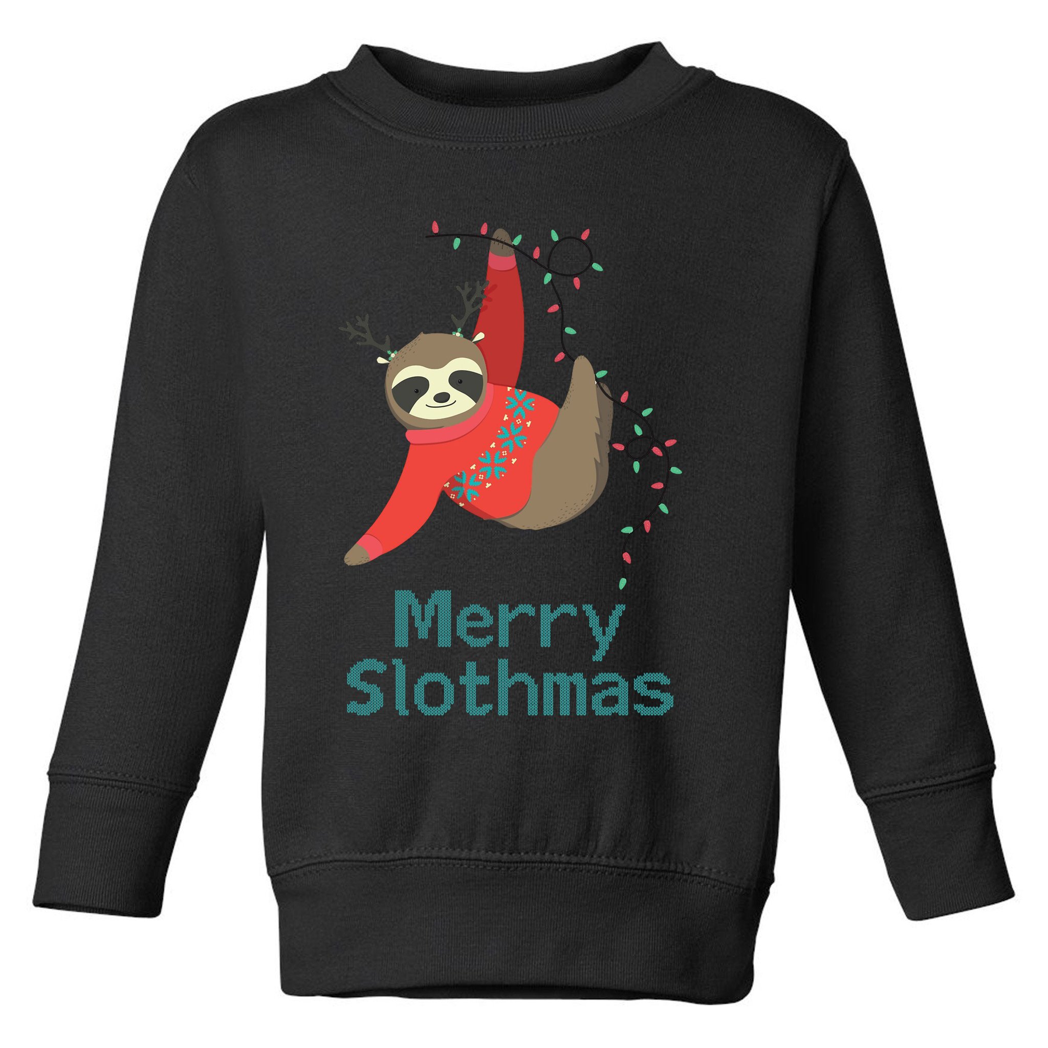 Merry Slothmas Hanging On Christmas Lights Toddler Sweatshirt