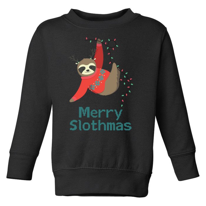 Merry Slothmas Hanging On Christmas Lights Toddler Sweatshirt