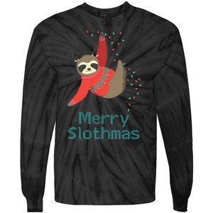 Merry Slothmas Hanging On Christmas Lights Tie-Dye Long Sleeve Shirt