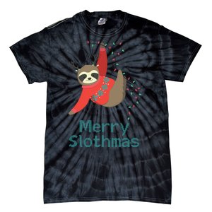 Merry Slothmas Hanging On Christmas Lights Tie-Dye T-Shirt