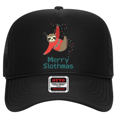 Merry Slothmas Hanging On Christmas Lights Trucker Hat