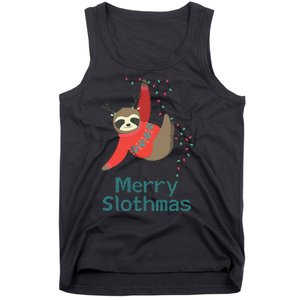 Merry Slothmas Hanging On Christmas Lights Tank Top