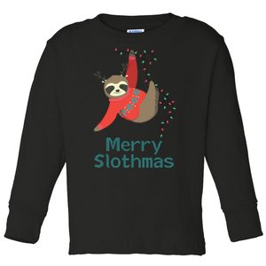 Merry Slothmas Hanging On Christmas Lights Toddler Long Sleeve Shirt