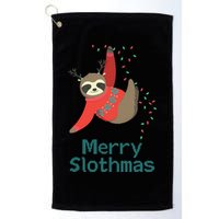 Merry Slothmas Hanging On Christmas Lights Golf Towel