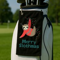 Merry Slothmas Hanging On Christmas Lights Golf Towel