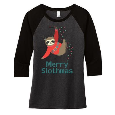 Merry Slothmas Hanging On Christmas Lights Women's Tri-Blend 3/4-Sleeve Raglan Shirt