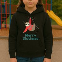 Merry Slothmas Hanging On Christmas Lights Kids Hoodie