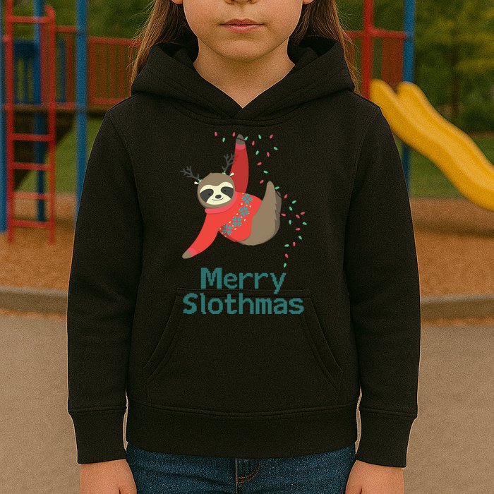 Merry Slothmas Hanging On Christmas Lights Kids Hoodie