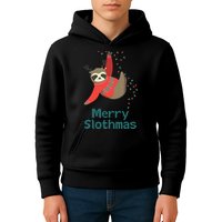 Merry Slothmas Hanging On Christmas Lights Kids Hoodie