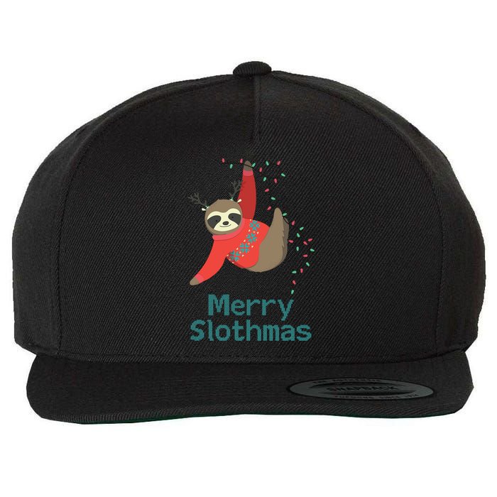 Merry Slothmas Hanging On Christmas Lights Wool Snapback Cap