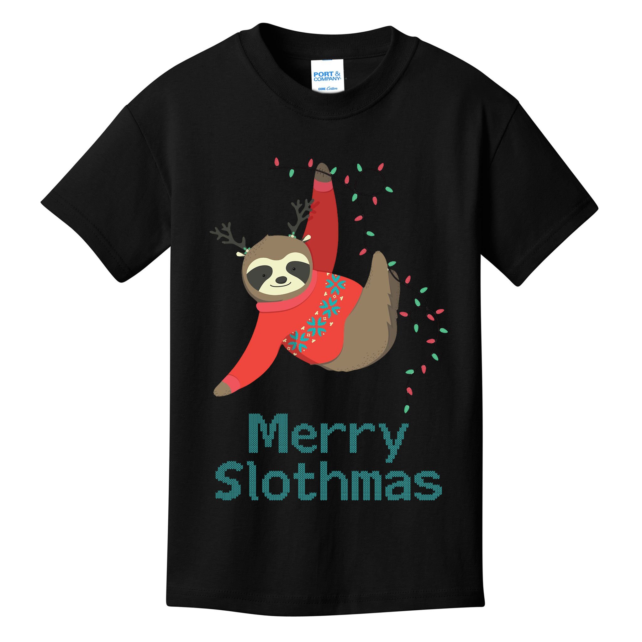 Merry Slothmas Hanging On Christmas Lights Kids T-Shirt