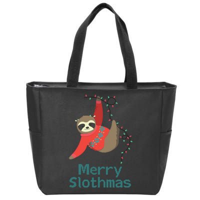 Merry Slothmas Hanging On Christmas Lights Zip Tote Bag