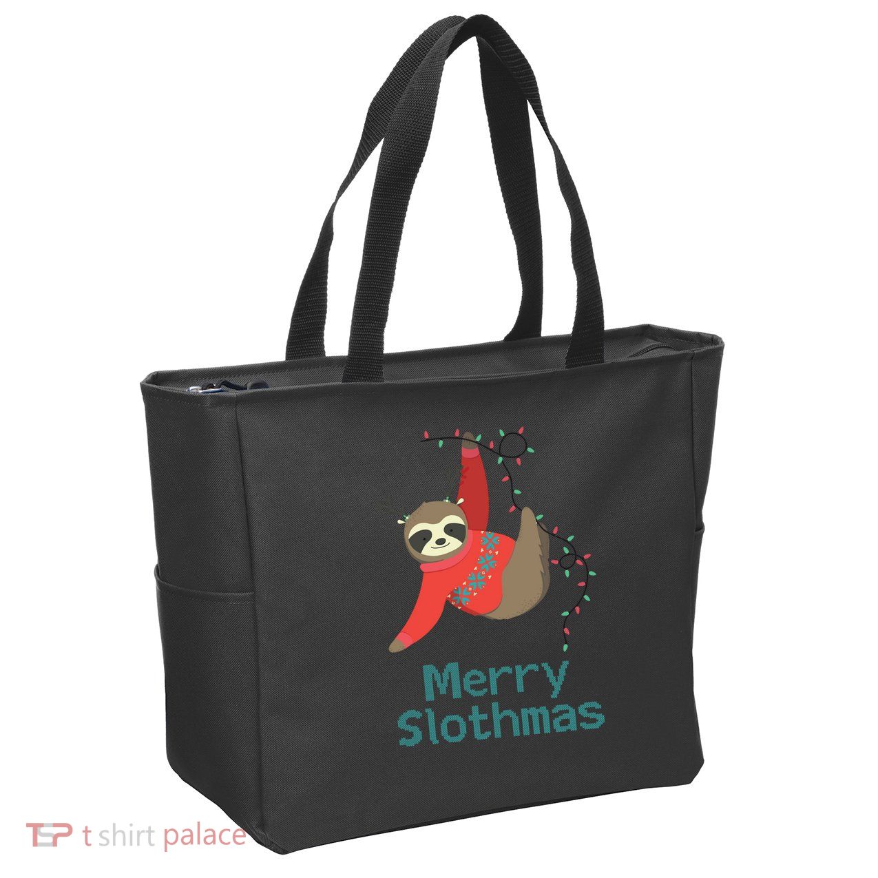 Merry Slothmas Hanging On Christmas Lights Zip Tote Bag